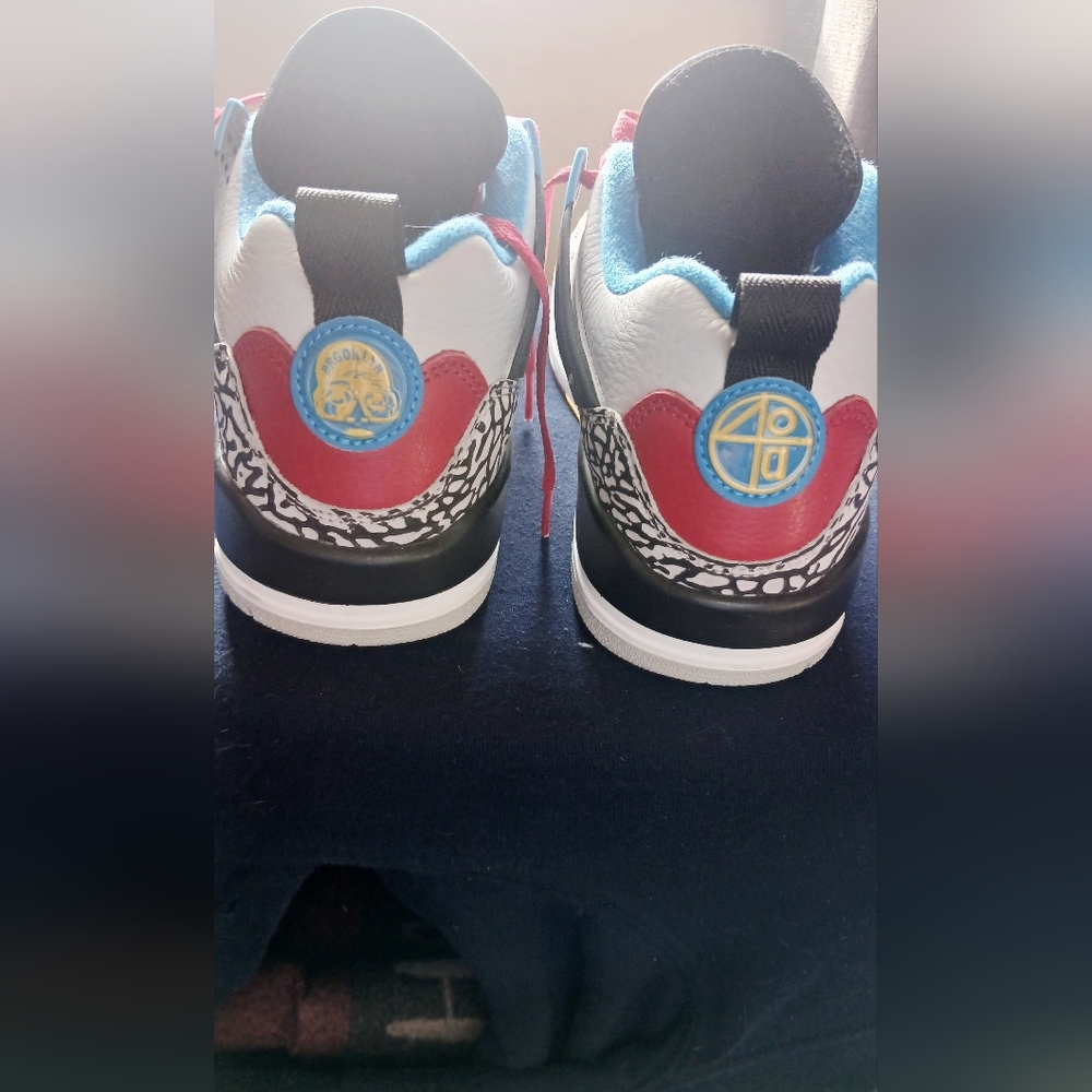 JORDAN 7.5 Gray and Blue, BLACK Sneakers with Red & YELLOWAccents - Picture 4 of 4
